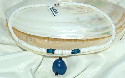 Shell Heishe Necklace with lumbang seed blue